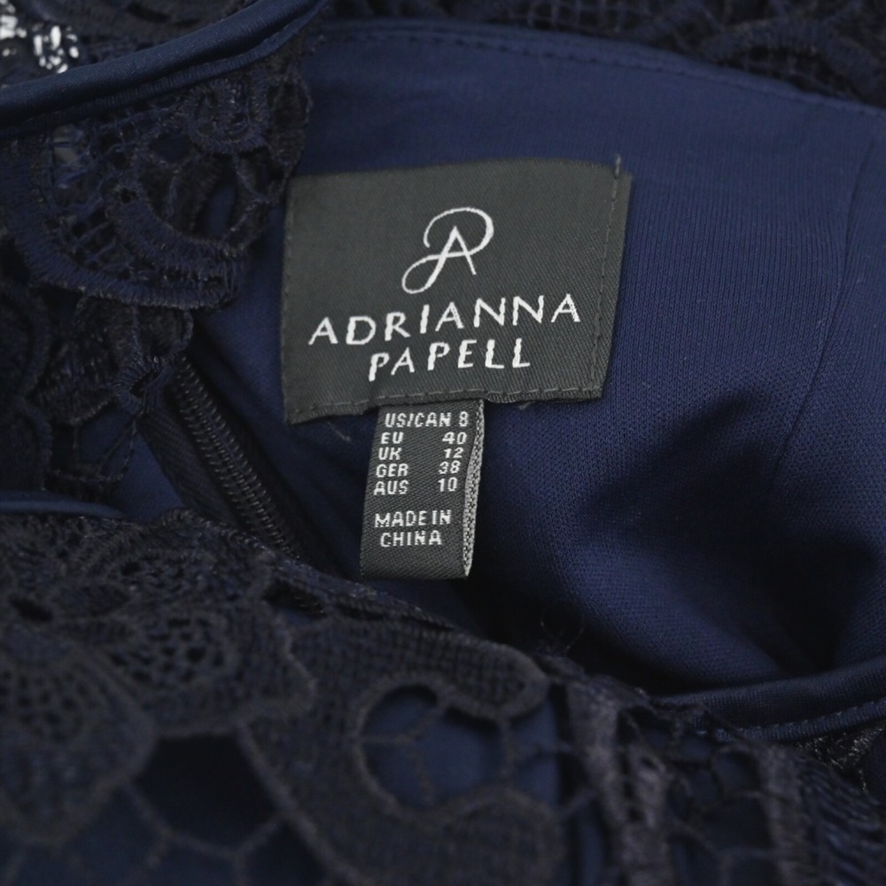 Adrianna Papell Lace Sheath Dress Womens Size 6 Navy Blue Floral Cocktail Party - Picture 7 of 12